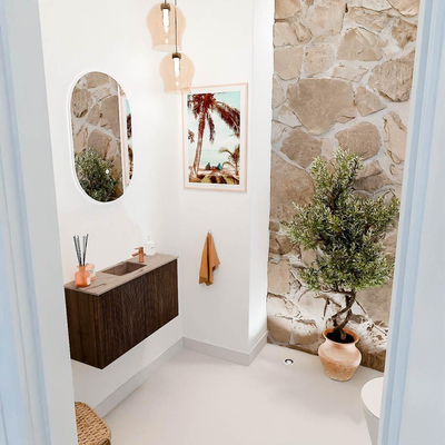 Mondiaz JOYA-DLUX 70cm toiletmeubel - kleur Walnut - Wastafel FAYE positie Midden 1 kraangat kleur Arena.