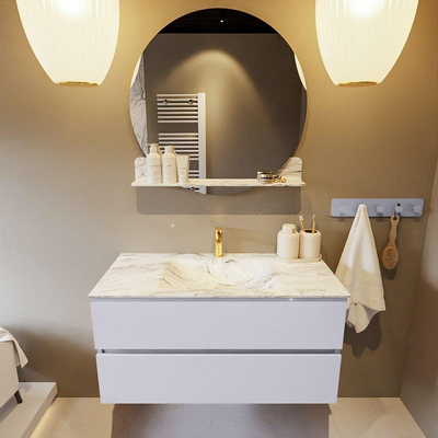 Mondiaz VICA-DLUX Ensemble de meuble de salle de bain - 100cm - meuble sous-vasque cale - 2 tiroirs - lavabo encastrée cloud milieu - 1 trou de robinet - version haute de 60cm - glace