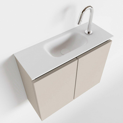 MONDIAZ TURE Fonteinset - 60x23x50cm - 1 kraangat - 2 deuren - linen mat - Wasbak midden - Solid Surface Wit