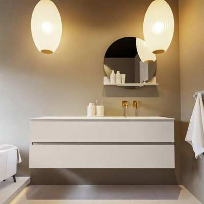 Mondiaz VICA-DLUX ensemble de meuble de salle de bain - 150cm - meuble sous lavabo lin - 2 tiroirs - lavabo encastré nuage droite - sans trous de robinet - version haute de 60cm - opalo