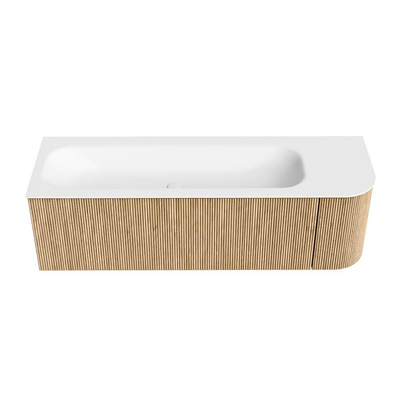 MONDIAZ KURVE 145cm Meuble salle de bain avec module 25 D - couleur Oak - 1 tiroir - 1 porte - vasque BIG LARGE gauche - 1 trou de robinet - Talc