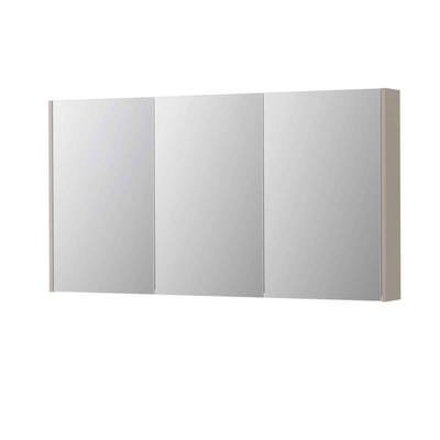 INK SPK2 Armoire de toilette - 140x14x74cm - 3 portes - miroir double face - interrupteur et prise de courant - MDF laqué gris cachemire mat
