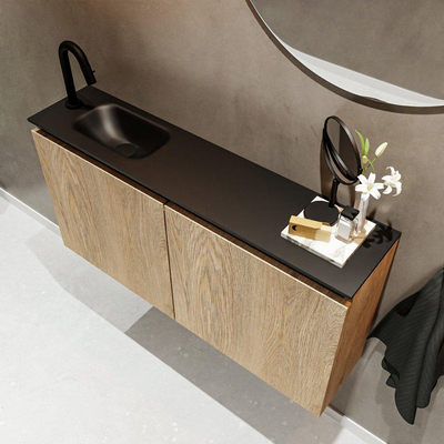 Mondiaz TURE Meuble lave-mains 100x23x50cm 1 trou de robinet 2 portes Washed oak mat Lavabo Eden Gauche Solid Surface Noir