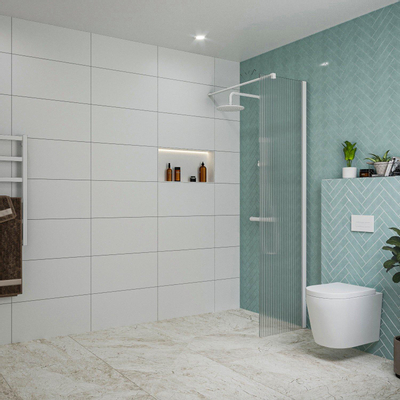 Fortifura Galeria inloopdouche - 50x200cm - ribbelglas - wandarm - mat wit
