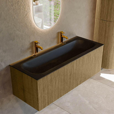 Mondiaz KURVE Badkamermeubelset - 120x46x40cm - 1 lade - wastafel solid surface - midden - 2 kraangaten - Dusk