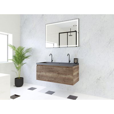 HR Matrix ensemble meuble de salle de bain 3d 100cm 1 tiroir sans poignée avec bandeau couleur charleston avec vasque djazz 2 trous de robinetterie noir mat