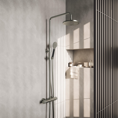 Hotbath Cobber X SDS9 ensemble de douche de tête thermostatique avec douche de tête ronde de 20 cm douchette ronde nickel brossé