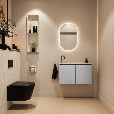 MONDIAZ TURE-DLUX Meuble toilette - 80cm - Plata - EDEN - vasque Ostra - position gauche - 1 trou de robinet