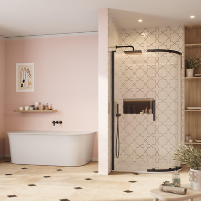Crosswater Asura Kwartronde Douchedeur - 8mm - 100x80cm - met zijwand - hendel gecanneleerd - mat zwart