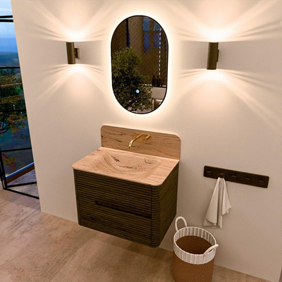 Mondiaz CIRO-DLUX Meuble de salle de bains - 70x45x50cm - plan-vasque en solid surface Arena - 1 vasque centrale - sans trous de robinetterie - 2 tiroirs - Shadow