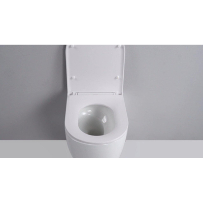FugaFlow Eccelente Pietra Swirl Ensemble WC suspendu - 36,5x53,0cm - chasse profonde - sans rebord - abattant slim à fermeture douce - blanc mat
