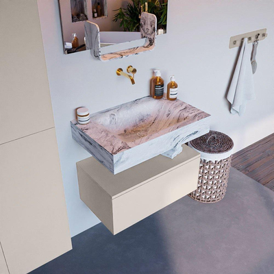 Mondiaz ALAN-DLUX Ensemble de meuble - 70cm - meuble Linen mat - 1 tiroir - Lavabo Cloud Glace suspendu - vasque Centre - 0 trous de robinet