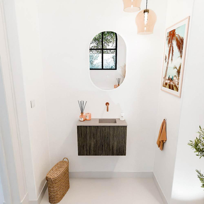 Mondiaz JOYA-DLUX 60cm toiletmeubel - kleur Shadow - Wastafel FAYE positie Rechts Zonder kraangat kleur Saba.