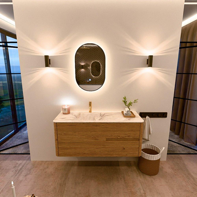 Mondiaz CIRO-DLUX Badkamermeubelset - 120x45x50cm - Solid surface wastafel Frappe - 1 wasbak Links - 1 kraangat - 2 lades - Oak