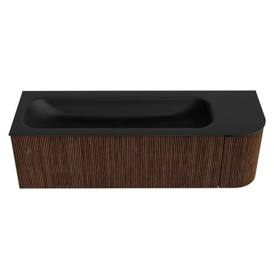 MONDIAZ KURVE 145cm meuble de salle de bains avec module 25 R couleur Walnut avec 1 tiroir et 1 porte. Lavabo BIG LARGE gauche sans trou de robinet Urban.