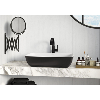 Villeroy & Boch Artis opzetwastafel rechthoekig - 58x38x12.5cm - zonder kraangat - zonder overloop - Coal Black (glans zwart)