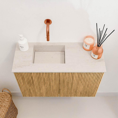 Mondiaz JOYA-DLUX 60cm toiletmeubel - kleur Oak - Wastafel FAYE positie Links Zonder kraangat kleur Meli.
