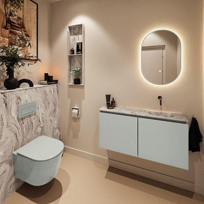 MONDIAZ TURE-DLUX Meuble de toilette 100cm Greey. EDEN vasque Glace position à droite. Sans trou de robinet.