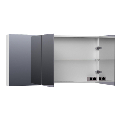 BRAUER Impress armoire de toilette – 139 x 70 x 15 cm – 3 portes, portes-miroir double face – Blanc mat