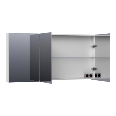 BRAUER Plain Spiegelkast - 140x70x15cm - 3 links- en rechtsdraaiende spiegeldeuren MDF - mat wit