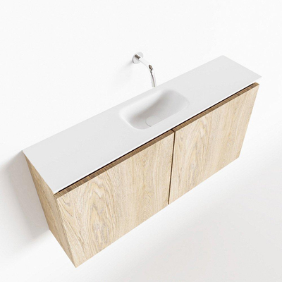 MONDIAZ TURE Kit lave-mains - 100x23x50cm - 0 trous de robinet - 2 portes - chêne blanchi mat - Lavabo centré - Solid Surface Blanc