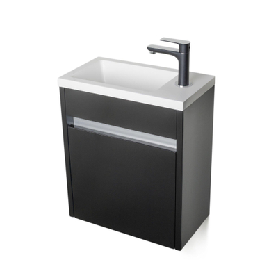 BRAUER Future Fonteinkast links softclose 40x45x21.5cm hoogglans zwart met opbouwfontein met kraan en plug SHOWROOMMODEL