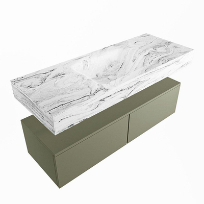 MONDIAZ ALAN - DLUX Badkamermeubelset - 120cm - onderkast - Army - 2 lades - vrijhangende wastafel - wasbak midden - 1 kraangat - Glace