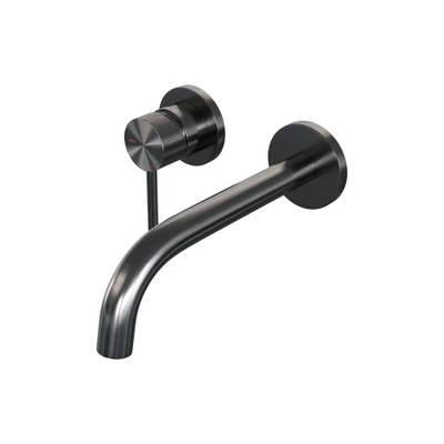 BRAUER Gunmetal Carving Wastafelmengkraan inbouw - gebogen uitloop rechts - hendel lang smal carving - inclusief inbouwdeel - model A2 PVD - geborsteld gunmetal
