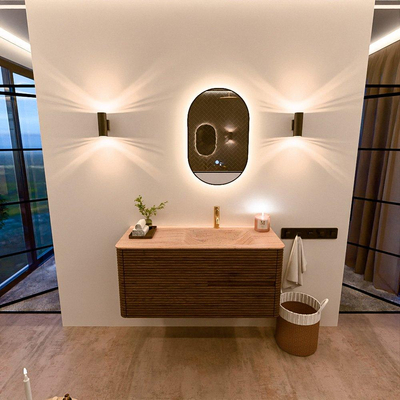 Mondiaz CIRO-DLUX Badkamermeubelset - 110x45x50cm - Solid surface wastafel Saba - 1 wasbak Rechts - 1 kraangat - 2 lades - Dusk