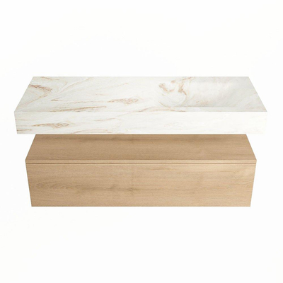 MONDIAZ ALAN - DLUX Badkamermeubelset - 120cm - onderkast - Washed Oak - 1 lade - vrijhangende wastafel - wasbak rechts - 1 kraangat - Frappe