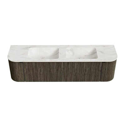 Mondiaz KURVE-DLUX Badkamermeubelset - 170x46x40cm - 1 lade - 2 deuren - wastafel solid surface - dubbel - zonder kraangat - Shadow