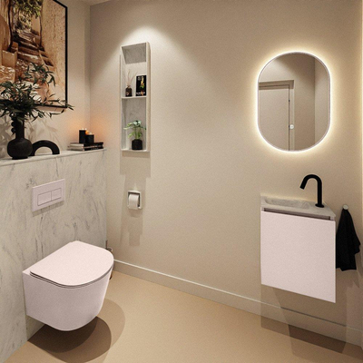 MONDIAZ TURE-DLUX Meuble toilette - 40cm - Rosee - EDEN - vasque Opalo - position gauche - 1 trou de robinet