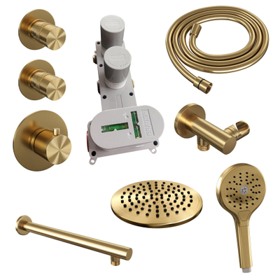 BRAUER Gold Edition inbouw regendoucheset – Ø20 cm hoofddouche – 40 cm rechte wandarm – ronde handdouche – vaste douchehouder