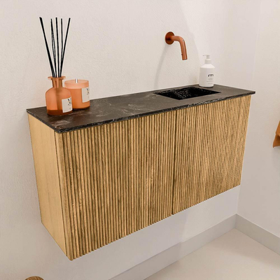 Mondiaz JOYA-DLUX 80cm toiletmeubel - kleur Oak - Wastafel FAYE positie Rechts Zonder kraangat kleur Lava.