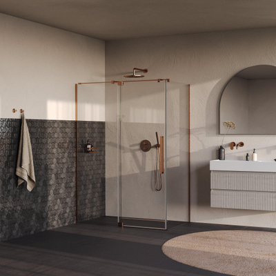 BRAUER Stellar Cabine de douche - 140x90x200cm - porte battante - revêtement verre - réversible - verre clair - cuivre brossé PVD