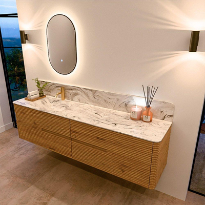 Mondiaz CIRO-DLUX Badkamermeubelset - 190x45x50cm - Solid surface wastafel Glace - 1 wasbak Links - 1 kraangat - 4 lades - Oak