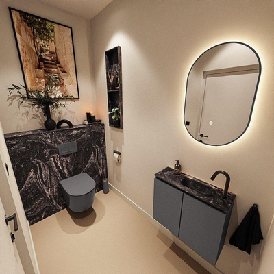 MONDIAZ TURE-DLUX Meuble toilette - 60cm - Dark Grey - EDEN - vasque Lava - position droite - 1 trou de robinet