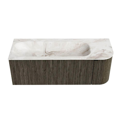 Mondiaz KURVE-DLUX Badkamermeubelset - 125x46x40cm - 1 lade - 1 deur - wastafel solid surface - links - zonder kraangat - Shadow