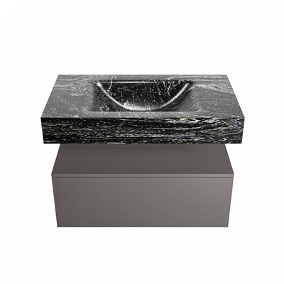 Mondiaz ALAN-DLUX Ensemble de meuble - 80cm - meuble Dark grey mat - 1 tiroir - Lavabo Cloud Lava suspendu - vasque Centre - 1 trou de robinet