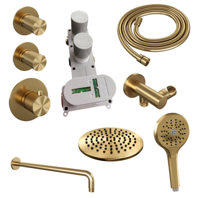 BRAUER Gold Carving inbouw regendoucheset – Ø20 cm hoofddouche – 40 cm gebogen wandarm – vaste douchehouder