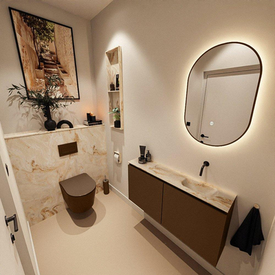 MONDIAZ TURE-DLUX meuble de toilettes 100cm rouille. EDEN lavabo Frappe position droite. Sans trou de robinet.