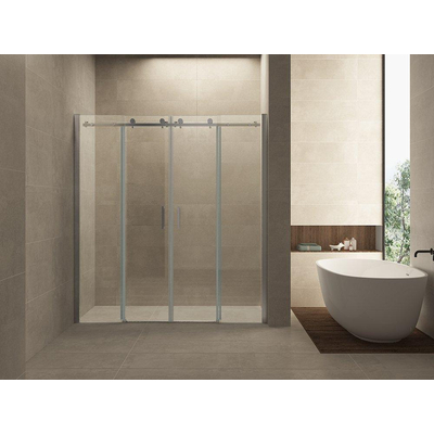 Wiesbaden Slide Porte coulissante double pour niche 1800 x 2000 x 8 mm verre clair nano chrome