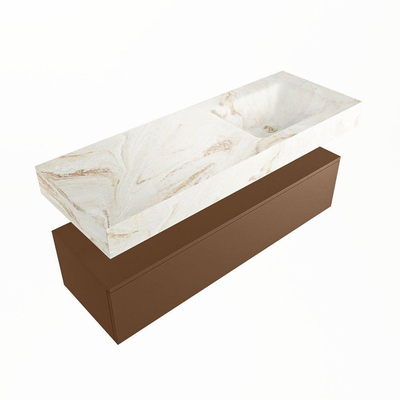 Mondiaz ALAN-DLUX Ensemble de meuble - 130cm - meuble Rust mat - 1 tiroir - Lavabo Cloud Frappe suspendu - vasque Droite - 1 trou de robinet