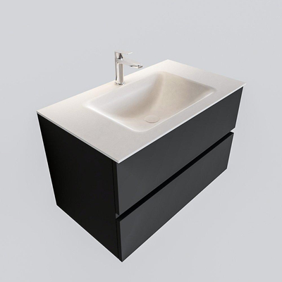 ENSEMBLE DE MEUBLE MONDIAZ VICA - 80cm - 2 tiroirs - lavabo Cloud central - 1 trou de robinet - solid surface gris foncé