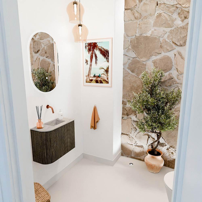 Mondiaz JOYA-DLUX 51.6cm toiletmeubel - ronding links kleur Shadow - Wastafel FAYE positie Rechts Zonder kraangat kleur Glace.