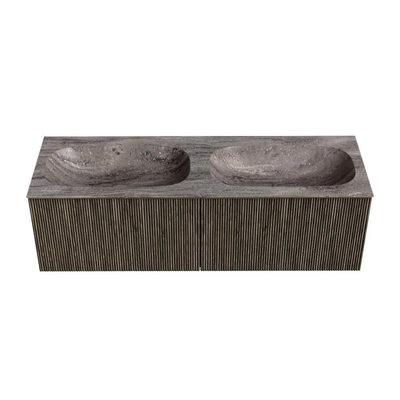 MONDIAZ KURVE-DLUX 140cm badmeubel kleur Shadow met 2 lades en 0 deuren. Wastafel STOR SMALL Dubbel 2 kraangaten Oza.