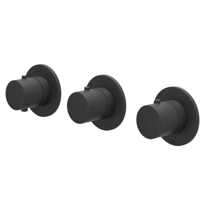 IVY Bond Ensemble de douche pluie - encastrable - symétrie - 2 robinets d'arrêt - bras plafond 15 cm - pomme de douche medium 20 cm - support avec sortie - flexible de douche 150 cm - douchette 3 jets - Noir mat PED