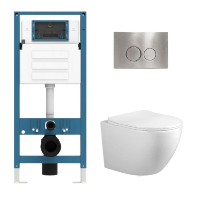 Adema Salina 2.0 Ensemble WC - 48.5x36x32cm - cuvette profonde - sans bride - réservoir encastré QeramiQ - softclose - quickrelease - abattant de WC - plaque de commande métallique en inox - boutons ronds - blanc