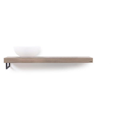 Looox Wood collection Solo plan sous vasque - 120x46cm - Avec porte-serviettes (gauche) noir mat - Chêne massif Old grey