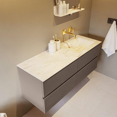 Mondiaz VICA-DLUX ensemble de meuble de salle de bain - 130cm - meuble sous-vasque fumée - 4 tiroirs - lavabo encastré nuage droite - sans trous de robinet - version haute 60cm - ostra